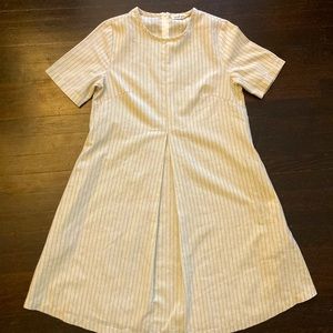 Unique linen blend striped work dress with pockets